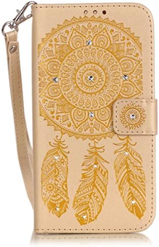iPhone 6 / 6s Leather Case, Luxury 3D Bling Diamond Campanula Flip PU Leather Wallet Stand Cover with Hand Lanyard &amp; Credit Card Slots (Gold)