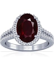 18K White Gold Oval Cut Ruby Ring With Sidestones (GIA Certificate)