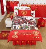 Manchester United Champions of Europe Football Duvet Set, Red, Single