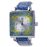 Square Green And Yellow Flower Encircled Murano Millefiori Watch Wrist