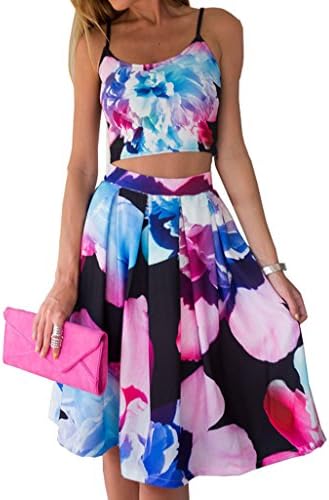 Gasion Women'S Summer Wear Sleeveless Condole To Take Big Flower Skirt 2-Piece Suit Black Asian M