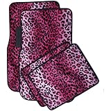 OxGord 4pc Set of Leopard Print Auto Floor Mats for Car/Truck/Van/SUV, Animal Print Carpet Rugs Fits Front & Back Row - Hot Fusion Pink & Black