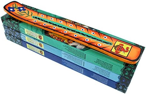 Zen Mood Incense Gift Pack - 3 Boxes of Assorted Indian God Incense and 1 Hand Painted Incense Holder with Ganesh Design - Orange