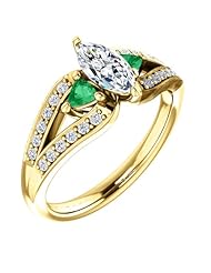 10K Yellow Gold Marquise Cut Diamond and Emerald Ring -- LIFETIME WARRANTY