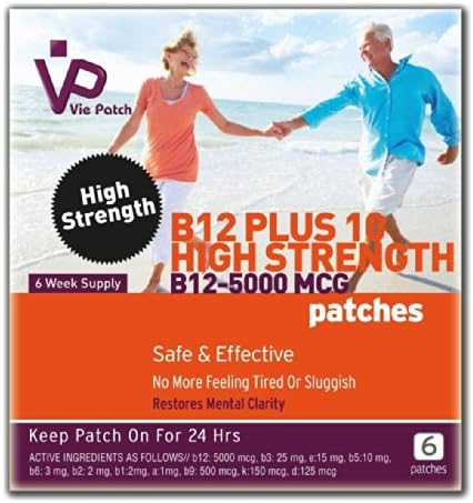 Vie Patch - VITAMIN B12 PLUS 10 - HIGH STRENGTH - B12 - 5000 MCG. 36 Patches. No More Feeling Tired Or Sluggish. 100% Natural. 36 Weeks Supply