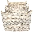 Country Wicker Rectangle Basket with White Chalked Stain Set of 3 - L=22"x18"x13"H