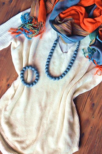 Silicone Teething Necklace - by Modern Ohana - BPA Free, Silicone Jewelry for Mom and Baby [Round Beads Necklace and Bracelet Set] (Dim Gray)