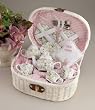 Deluxe Porcelain Toy Tea Set in Wicker Basket