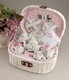 Deluxe Porcelain Toy Tea Set in Wicker Basket