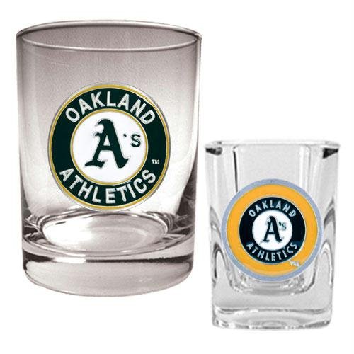 MLB Oakland Athletics Rocks Glass & Square Shot Glass Set - Primary Logo