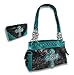 Deep Forest Camouflage Rhinestone Cross Purse/Wallet Set Turquoise Blue Trim