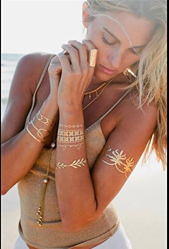 Flash Gold Metallic Henna Fake Tatoo Stickers Arabic Glitter Large Temporary 1pc