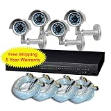 JRS 4 Ch Elite H.264 HDMI Network DVR with 4 Night Vision Video/Audio Camera System