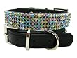 Bellas Swarovski Multi-Color Crystal Luxury Leather Rhinestone Dog Collar, Black - Large 3/4 x 18"