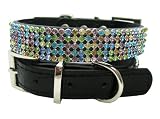 Bella's Swarovski Multi-Color Crystal Luxury Leather Rhinestone Dog Collar, Black - Medium 3/4 x 15