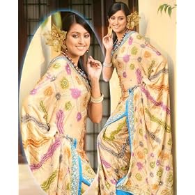 Buy Beautiful Beige Pure Satin Bandhej Wrap Dress Saree Sari with Unstitched Blouse by Utsav