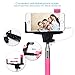 Selfie Stick, NOOT PRODUCTS Self Portrait [Battery Free] Extendable Handled Stick with Adjustable Phone Holder & Built-in Remote Shutter Designed for Apple, Android Smartphones - Pink