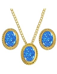 Carlo Bianca Fancy Blue 925 Yellow Gold Plated Silver Pendant Earrings Set Made With Swarovski Zirconia