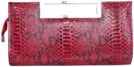 Colory Women's Designer Handbag Snakeskin PU Leather Clutches Daily Bag Burgundy