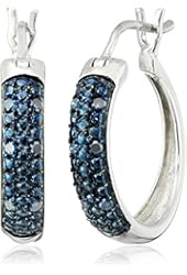 Sterling Silver and Blue Diamond Hoop Earrings (1/10 cttw)