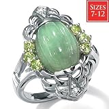 Green Jade Sterling Silver Ring, Sizes 7-12