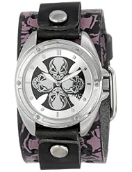 Nemesis Womens PMSK909S Punk Rock Compass Skull Leather Band Watch