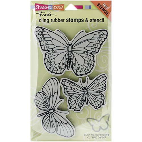 Stampendous Cling Rubber Stamp and Pen Pattern Butterflies Set
