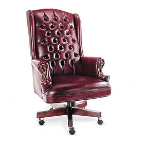 Alera Wing Back Swivel and Tilt Chair, Mahogany Finish Oxblood Vinyl