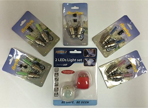 10pcs of Led Flash Tyre Wheel Valve Cap Light (Red, Yellow, Blue, Green, Colorful) and 2pcs of RED and White Silicone LED Waterproof Front and Rear Bicycle Light Set.