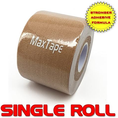 Kinesiology Tape MaxTape Elastic Kinesio Tape for Athletes - Precut Sports Tape for Injury &amp; Performance - For Knee, Shoulder, Elbow, Ankle, Back, Neck Pain - Superior Waterproof Technology and Adhesion - Latex Free - 20 strips of 10 in. each (Skin)