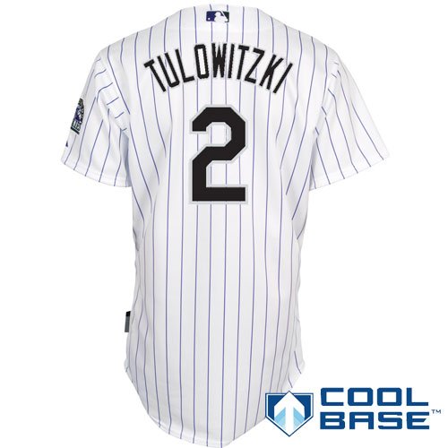 MLB Men's Colorado Rockies Troy Tulowitzki Six Button Cool Base Authentic Home Jersey (Wht/Pur Pnstrpes, 40/Medium)