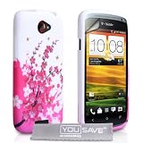 Yousave Accessories TM HTC ONE S Blanc / Rose Fleur Abeille Mod�le Silicone Gel Etui Coque Avec Ecran Protecteur Et Tissu De Polissagepar Yousave