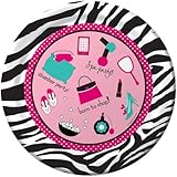 Creative Converting Pink Zebra Boutique Border Printed Round Dinner Plates, 8 Count
