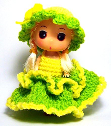 Cute Girl Handmade Crochet Doll, Key Chain for Handbag or Decoration (Green)