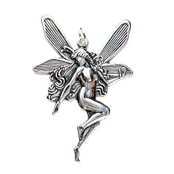 Fairy Fashion Pendant, Brass Based Antique Silver Color Plating with Cable Choker