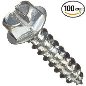 Zinc Plated Steel Sheet Metal Screw, Hex Head, #6, 3/8" Length (Pack of 100)