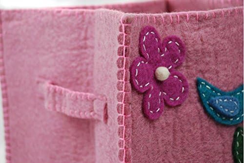 Kid's Toy Storage Felted Square Basket, 100% Handmade in Nepal (Pink Bird)