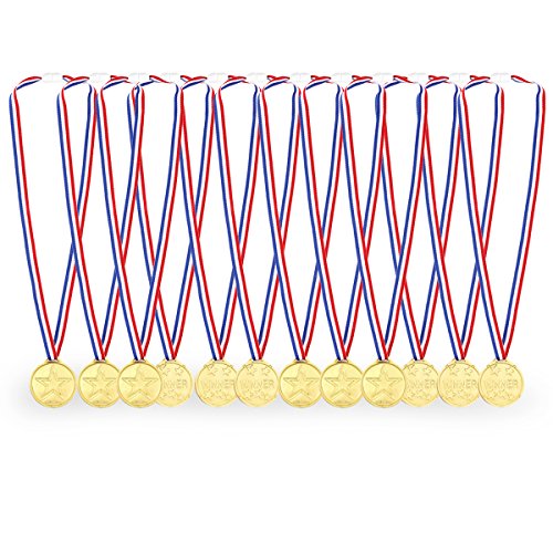 Caydo 12 Pcs Kids Children's Gold Plastic Winner Award Medals