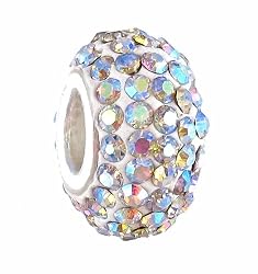 Pandora Style Charm Bead (Z419) Pave Crystal Style (14mm x 9mm) (fits Pandora, Biagi, Chamilia & Troll too) ~ Clear AB Iridescent Crystal