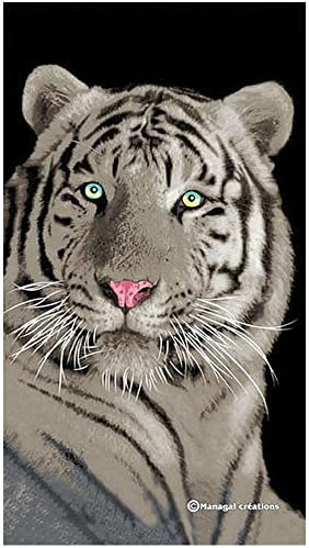 Green Eyed White Siberian Tiger Velvety Cotton Terry Beach Bath Towel