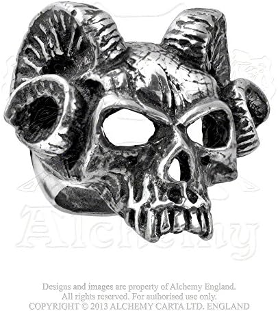 Hell's Doorman Ram Horned Guardian to Gates of the Abyss Pewter Ring by Alchemy Gothic Size 13