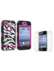 Wireless: Armored Core Zebra Print Case White/Black with Hot Pink Shell for Iphone 4/4S - Generic