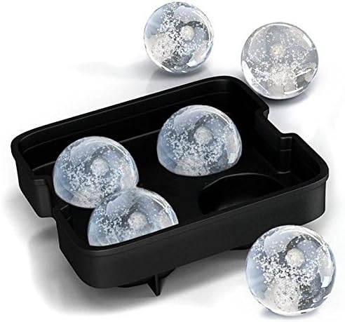 Ice Ball Maker Mold - 4 Whiskey Ice Balls -Premium Round Spheres Tray, Black ~ Intel Home Goods