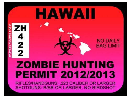 Hawaii Zombie Hunting Permit 2012 (Bumper Sticker)