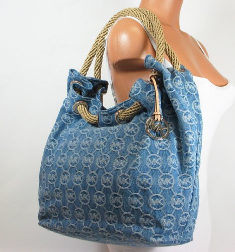 Michael Kors Marina Monogram Denim Large Shoulder 