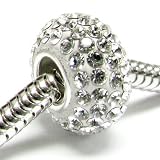 Sterling Silver Birthstone April Round Clear Crystal Compatible w/ Pandora Troll European Charm Bracelets