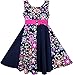 Sunny Fashion Girls Dress Asymmetric Flower Bow Tie Sleeveless Dark Blue