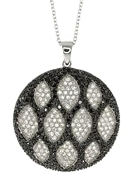 Sterling Silver Circular Shape Hand Set Micro Pave Black and White CZ Pendant