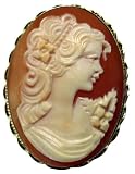 Romantica, Cameo Master Carved Carnelian Conch Shell Pin Pendant Italian