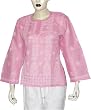 Ladies Kurta Cotton Long Sleeve Top Blouse Chikan Embroidery Size S (ctop392)